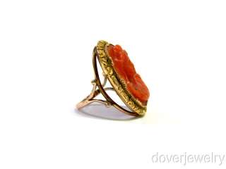 Antique Gold Red Coral Coral Cameo Ring NR  