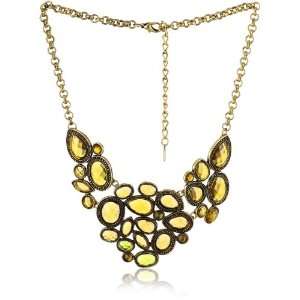   Sparkling Sage Jewel Flower and Draped Chain Bib Necklace: Jewelry