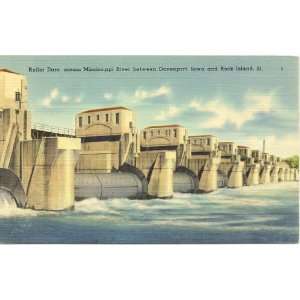   Postcard   Roller Dam across Mississippi River   Rock Island Illinois