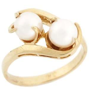  14k Solid Gold Two Freshwater Pearl High Polished Ring 