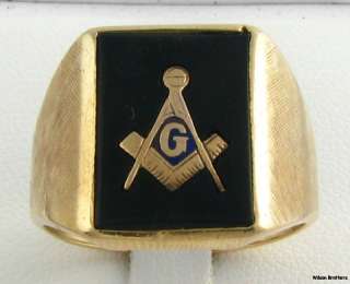  Lodge Masonic Genuine Black Onyx Mens Ring   10k Yellow Gold Masons 