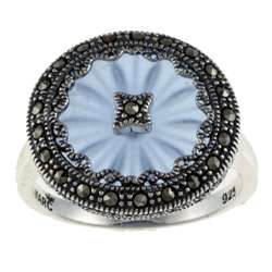MARC Sterling Silver Blue Sunray Crystal and Marcasite Ring 