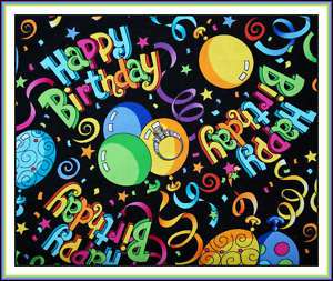 BOOAK Fabric Rainbow SWIRL Happy Birthday Balloon Dot Cotton Quilt 