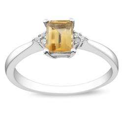 Sterling Silver Citrine and Diamond Fashion Ring  