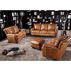Pecan Top Grain Leather Sofa Set  