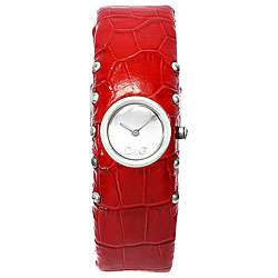 Dolce & Gabbana Womens Cottage Red Leather Band Silver Dial Watch 