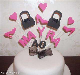 BIRTHDAY CAKE TOPPER HANDBAGS AND SHOES WITH HEARTS  