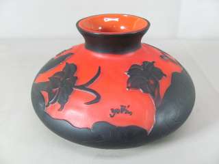 After Galle Reproduction Vase Red and Black Cameo Glass Nice  