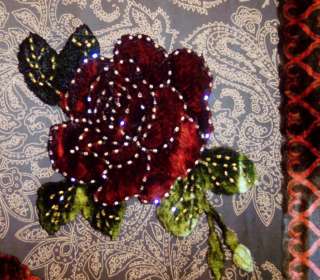 Beaded Velvet Silk Shawl Wrap Red Paisleys & Roses New  