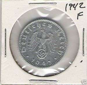 Nazi German 1942 F 50 PF KM 96 Coin is AU  