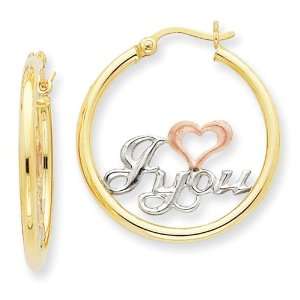    14k Yellow Gold & Rhodium I love you Heart Hoop Earrings: Jewelry
