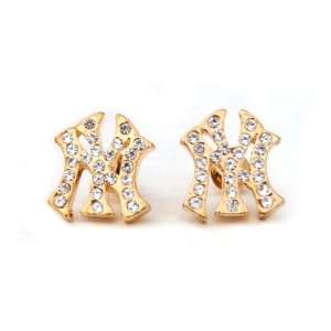  Iced New York Yankees Stud Earrings, Gold Tone Everything 