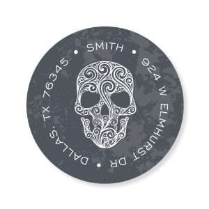    Spidery Skull Charcoal Round Halloween Stickers