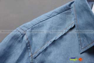 Men Fashion Vintage Slim Fit Denim Jean Casual Long Sleeve Shirt Top 
