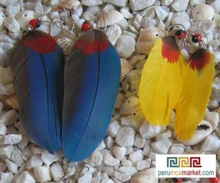 pair MACAW FEATHER EARRINGS  PERU natural color  