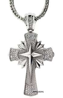 ICED OUT WHITE GOLD FINISH SILVER CZ CROSS PENDANT W/36 FRANCO CHAIN 