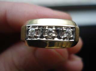MENS GOLD DIAMOND RING 0.25CT VVS2 G 3 STONE 6 GRAMS 14K SOLID GOLD 