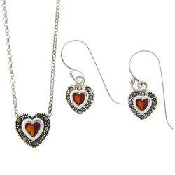   Marcasite Heart and Red Cubic Zirconia Jewelry Set  Overstock