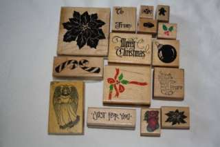   15 Christmas Mounted Wood Rubber Stamp X MAS Holly Candy Gingerbread