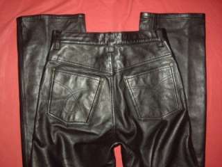 Leather Sheen Classic 5 Pocket Black Leather Jeans Pants Size 28X31 