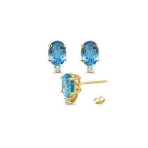  0.06 Ct Diamond & 10.70 Ct Swiss Blue Topaz Stud Earrings 