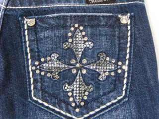 MISS ME Crystal Fleur de Cross Dark Blue Bootcut Jeans  