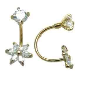    Open Hoop Flower Cubic Zirconia 14k White Gold Earrings: Jewelry