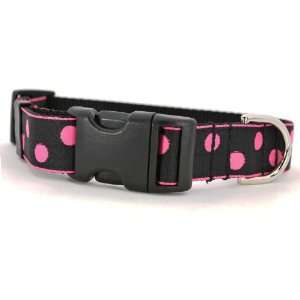 Large Black & Pink Prima Donna Dot Dog Collar: 1 wide, adjusts 18 22
