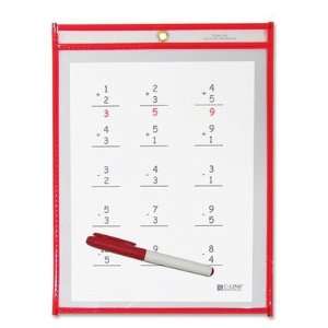   Dry Erase Pocket, Reusable, 9x12, 30 per Box, Red: Office Products