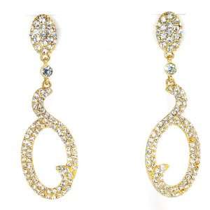   Gold Tone Snake Dangle Earrings with Clear Rhinestones Jewelry