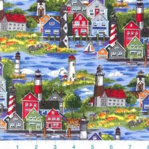  45 Wide Lighthouse City Fabric By The Yard Arts, Crafts 