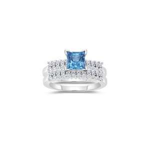 0.66 Cts Diamond & 0.92 Cts Swiss Blue Topaz Matching Ring 