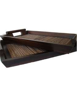 Set of 2 Wood Bamboo Serving Trays (Indonesia)  