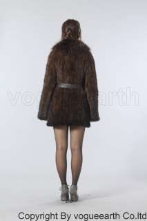 206 real raccoon knitted A+mink fur brown coat/jacket  