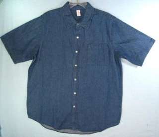   Size Large Button Front Denim Blue Short Sleeve Shirt Cotton NWOT 8041