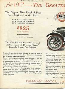 FIVE DOLLAR AD  MYY672 PULLMAN MOTOR CAR 1917 ORIG  
