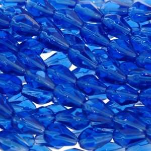 Blue Glass Beads  Pear Faceted   10mm Height, 6mm Width, Sold by 16 