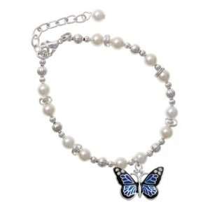 Large Blue Butterfly with 6 AB Swarovski Crystals Czech Pearl Beaded 