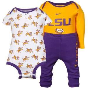  Nike LSU Tigers Infant Purple Gold 3 Piece Creeper and 