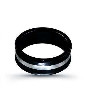 Black Ceramic Concave Ring With Tungsten Inlay. Comfort Fit. Width 7 