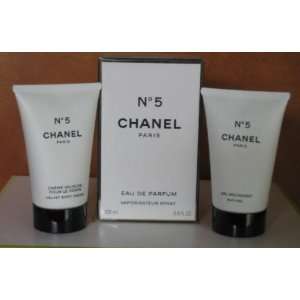 Chanel No. 5 3.4 Oz Eau De Parfum Spray + 1.7 Oz Velvet Body Creme + 1 