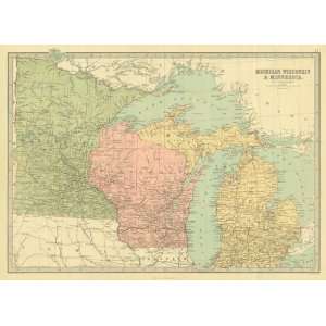   1873 Antique Map of Michigan, Minnesota & Wisconsin