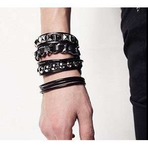  Mens Black Leather Bracelet Package rock Style: Jewelry