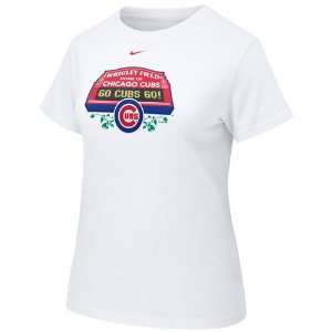   Cubs Ladies White Wrigley Field Scoreboard T shirt