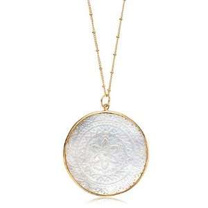    Etched Mandala Mother of Pearl Necklace in 24 Karat Gold: Jewelry