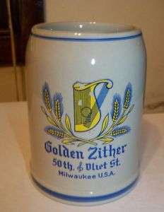 Vintage GOLDEN ZITHER Milwaukee WI advertising stein  