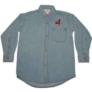   Light Blue Denim MLB Cleveland Indians Button up Long sleeve shirt