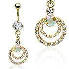 GOLD PLATED DOUBLE HOOP BELLY NAVEL RING CZ DANGLE B441