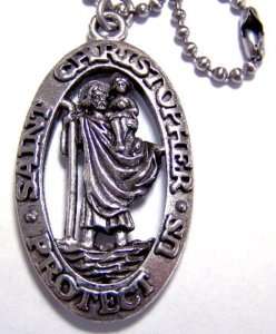Mens Pewter ST CHRISTOPHER MEDAL on 20 BALL CHAIN  