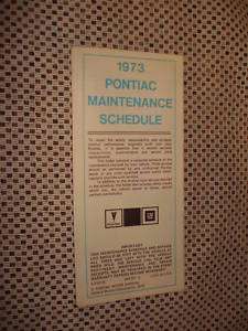 1973 PONTIAC OWNERS MAINTENANCE SCHEDULE MANUAL FIREBIRD WOW  